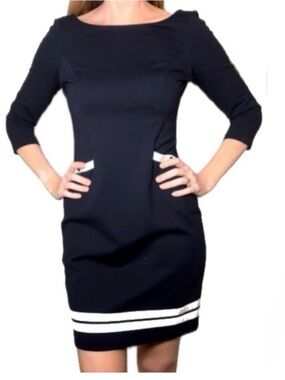 Talbots Classic Navy Sheath Dress with White Trim Size 10